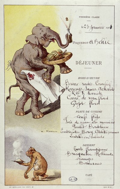 Menu di prima classe dal transatlantico 